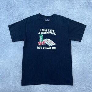 Vintage 1990s Short Stack Las Vegas Poker Cards Gambling Black Cotton T-Shirt